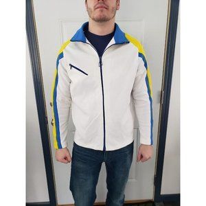 Vintage 80s White, Blue, and Yellow‎ Track Jacket